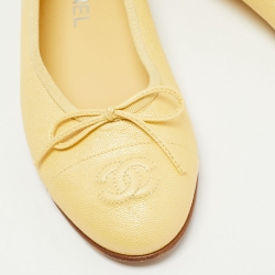 Chanel Yellow Leather Bow CC Cap Toe Ballet Flats Size 38