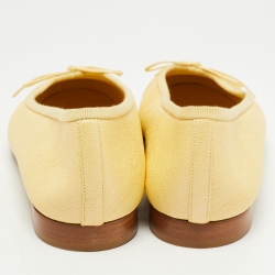 Chanel Yellow Leather Bow CC Cap Toe Ballet Flats Size 38