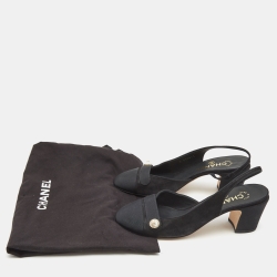 Chanel Black Suede and Canvas CC Slingback Pumps Size Size 38