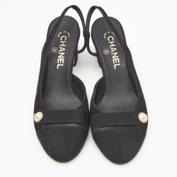 Chanel Black Suede and Canvas CC Slingback Pumps Size Size 38