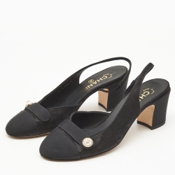 Chanel Black Suede and Canvas CC Slingback Pumps Size Size 38