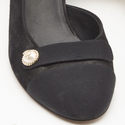 Chanel Black Suede and Canvas CC Slingback Pumps Size Size 38