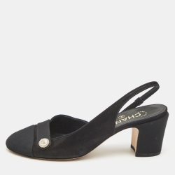 Chanel Black Suede and Canvas CC Slingback Pumps Size Size 38