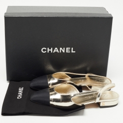 Chanel Gold/Black Canvas and Leather CC Slingback Sandals Size 36