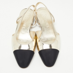 Chanel Gold/Black Canvas and Leather CC Slingback Sandals Size 36