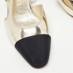 Chanel Gold/Black Canvas and Leather CC Slingback Sandals Size 36