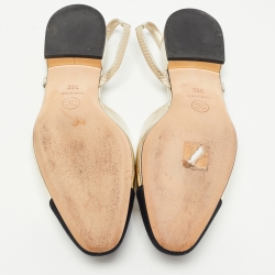 Chanel Gold/Black Canvas and Leather CC Slingback Sandals Size 36
