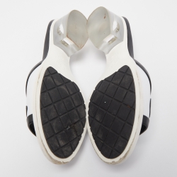Chanel White/Black Leather Logo Slide Sandals Size 36.5
