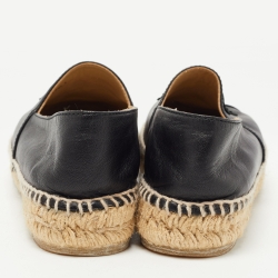 Pre Owned Chanel Black Leather CC Espadrille Flats Size 37 