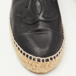 Pre Owned Chanel Black Leather CC Espadrille Flats Size 37 