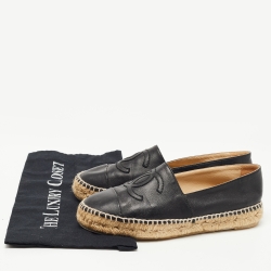 Pre Owned Chanel Black Leather CC Espadrille Flats Size 37 