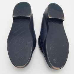 Pre Owned Chanel Blue Quilted Leather CC Turnlock Loafers Size 38