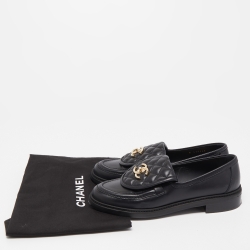 Pre Owned Chanel Black Leather Interlocking CC Logo Loafers Size 38.5