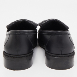 Pre Owned Chanel Black Leather Interlocking CC Logo Loafers Size 38.5