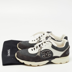 Pre Owned Chanel Black/Grey Suede and Leather CC Sneakers Size39