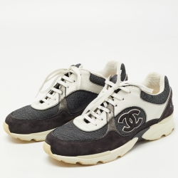 Pre Owned Chanel Black/Grey Suede and Leather CC Sneakers Size39