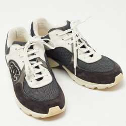 Pre Owned Chanel Black/Grey Suede and Leather CC Sneakers Size39
