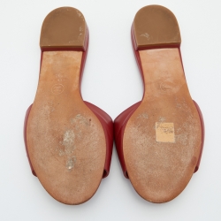 Pre Owned Chanel Red Leather CC Logo Flat Slides Size 39