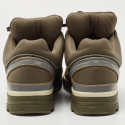 Pre Owned Chanel Green Leather and Suede CC Lace Up Sneakers Size 42