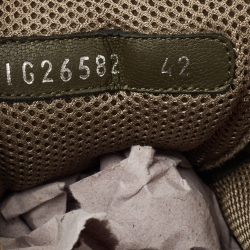 Pre Owned Chanel Green Leather and Suede CC Lace Up Sneakers Size 42