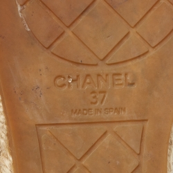 Pre Owned Chanel Cream/Black Leather CC Cap Toe Espadrille Flats Size 37