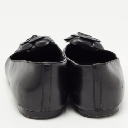 Chanel Black Leather Camelia Ballet Flats Size 40