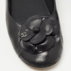 Chanel Black Leather Camelia Ballet Flats Size 40