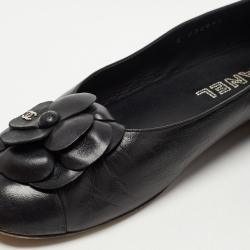 Chanel Black Leather Camelia Ballet Flats Size 40