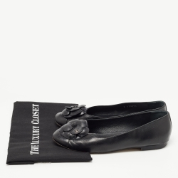 Chanel Black Leather Camelia Ballet Flats Size 40
