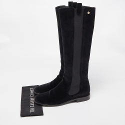 Chanel Black Velvet Suede Knee Length Boots Size 40