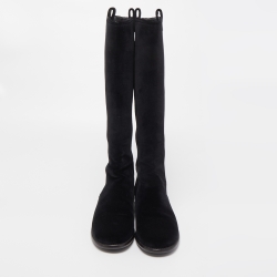 Chanel Black Velvet Suede Knee Length Boots Size 40