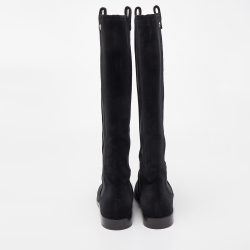 Chanel Black Velvet Suede Knee Length Boots Size 40