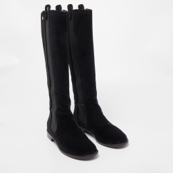 Chanel Black Velvet Suede Knee Length Boots Size 40