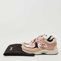 Pre Owned Chanel Multicolor Multicolor Leather and Suede CC Lace Up Sneakers Size 37