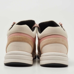 Pre Owned Chanel Multicolor Multicolor Leather and Suede CC Lace Up Sneakers Size 37