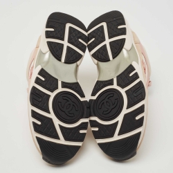Pre Owned Chanel Multicolor Multicolor Leather and Suede CC Lace Up Sneakers Size 37