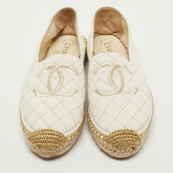 Chanel White Canvas Interlocking CC Logo Espadrilles Loafers Size 39
