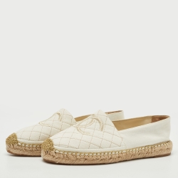 Chanel White Canvas Interlocking CC Logo Espadrilles Loafers Size 39