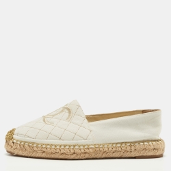 Chanel White Canvas Interlocking CC Logo Espadrilles Loafers Size 39
