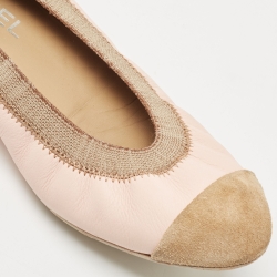 Pre Owned Chanel Pink/Brown Leather and Suede CC Cap Toe Scrunch Ballet Flats Size 40