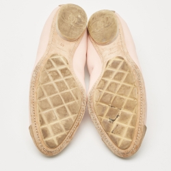 Pre Owned Chanel Pink/Brown Leather and Suede CC Cap Toe Scrunch Ballet Flats Size 40