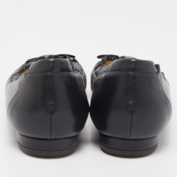 Pre Owned Chanel Black Leather CC Cap Toe Ballet Flats Size 40.5