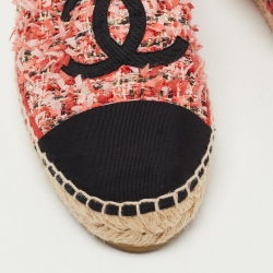 Chanel Tricolor Tweed and Canvas Cap Toe CC Espadrille Flats Size 39