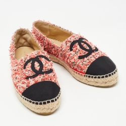 Chanel Tricolor Tweed and Canvas Cap Toe CC Espadrille Flats Size 39