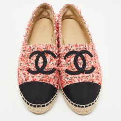 Chanel Tricolor Tweed and Canvas Cap Toe CC Espadrille Flats Size 39