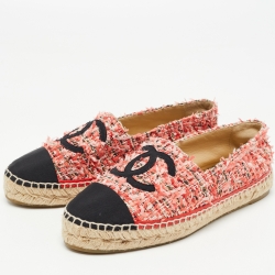 Chanel Tricolor Tweed and Canvas Cap Toe CC Espadrille Flats Size 39