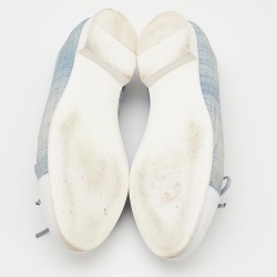 Pre Owned Chanel Blue/White Canvas and Leather Bow CC Cap Toe Ballet Flats Size 37