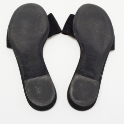 Pre Owned Chanel Black Suede Embroidered CC Flat Slides Size 39.5