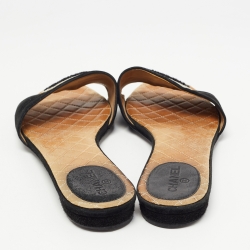 Pre Owned Chanel Black Suede Embroidered CC Flat Slides Size 39.5
