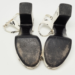 Pre Owned Chanel White Leather CC Logo Ankle Strap Sandals Size 39.5